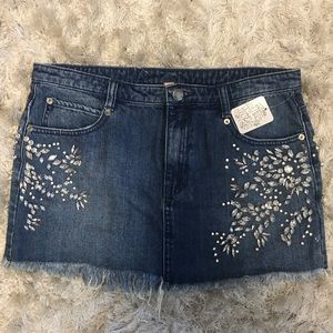 Free People Embellish Studded Jean Mini skirt